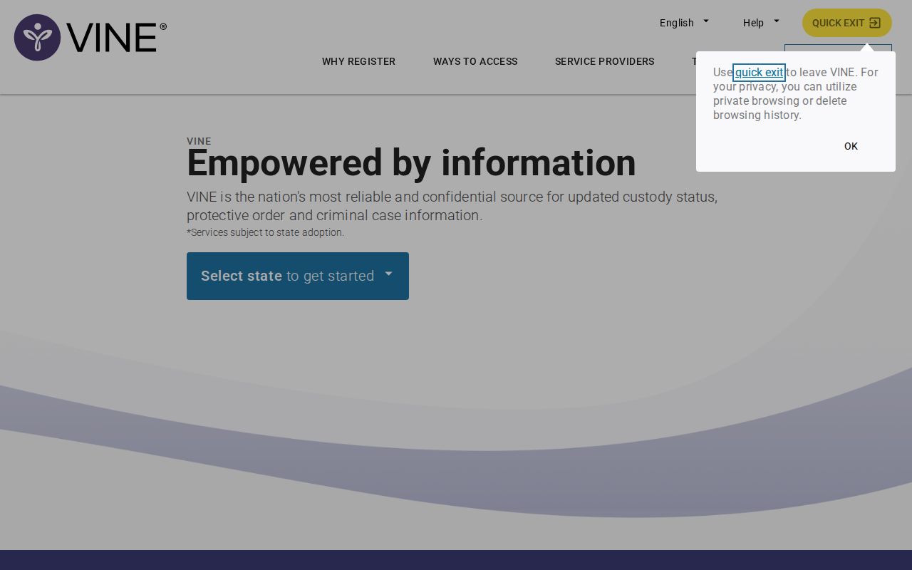 Virginia arrest and custody notifications through VINELink