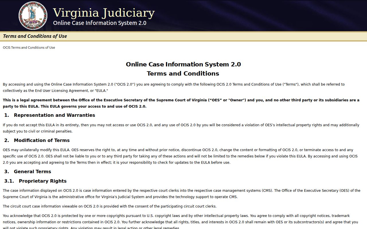 Virginia court case lookup in the OCIS statewide search