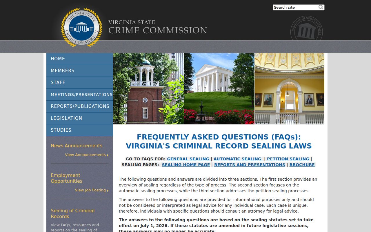 Virginia criminal history sealing FAQ