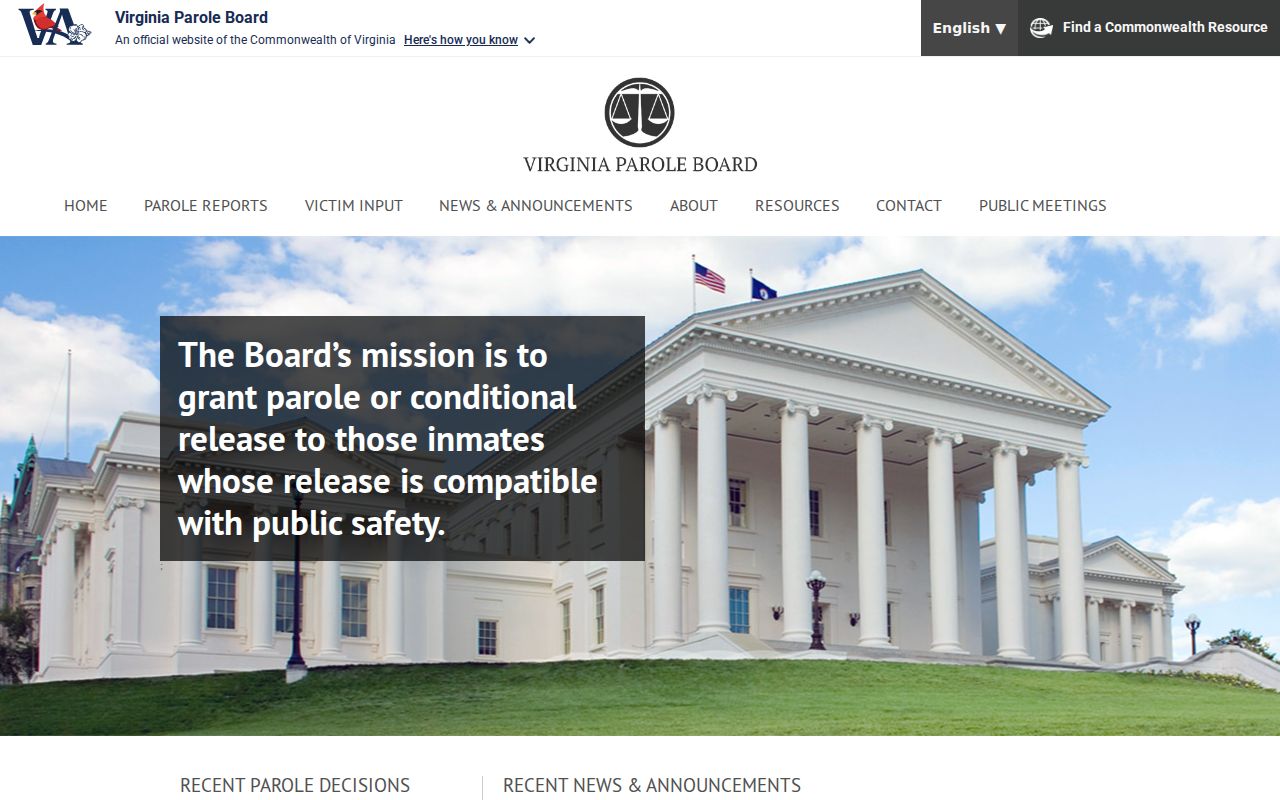 Virginia criminal history and Parole Board records